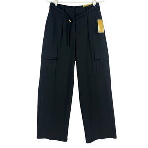 Michael Kors Women's Stretch Wide Leg High Rise Black Pant Sz 2 Pleated NWT $110
